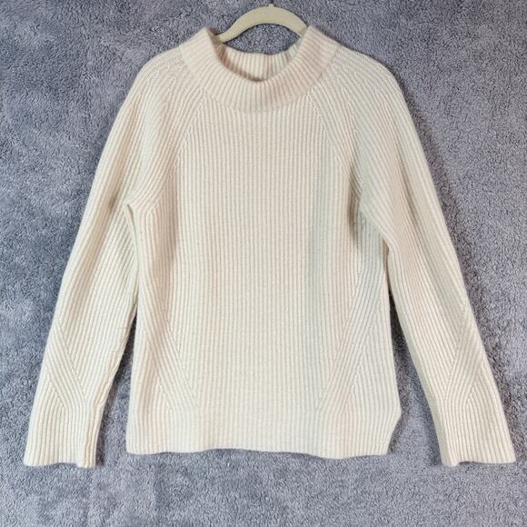 Ann Taylor 100% Cashmere Ivory Long Sleeve Ribbed Turtleneck Sweater S - Picture 1 of 9